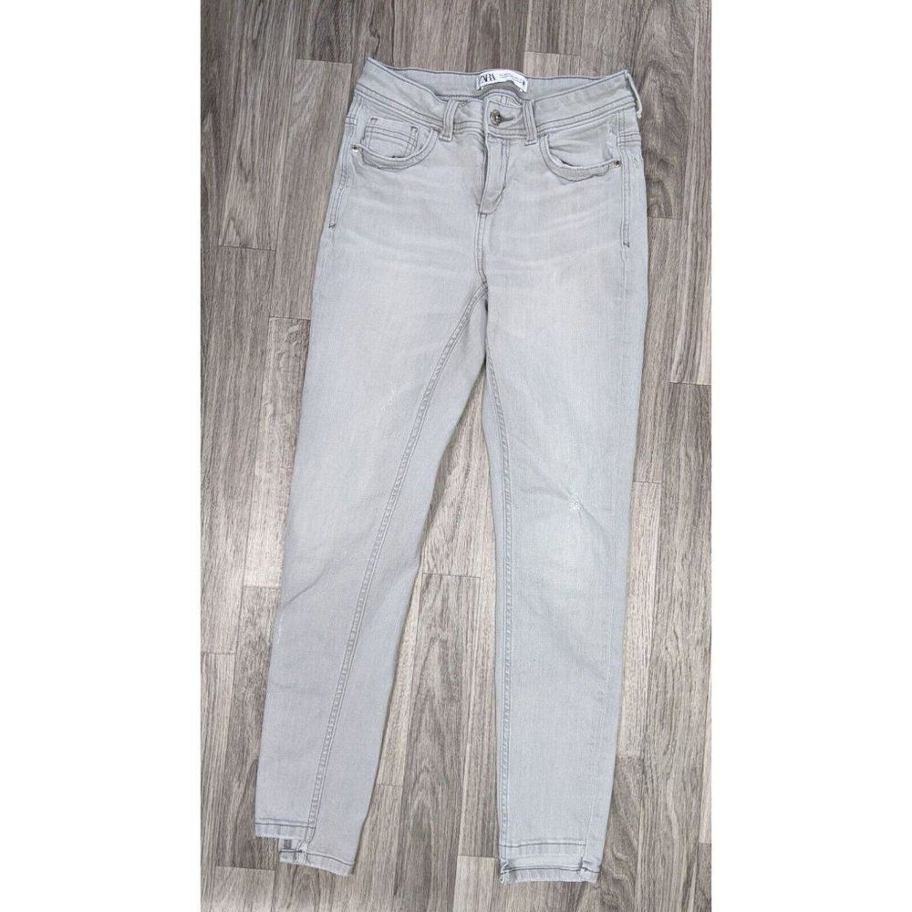 Zara Womens Size 4 Pockets Distressed Grey Denim Jeans‎